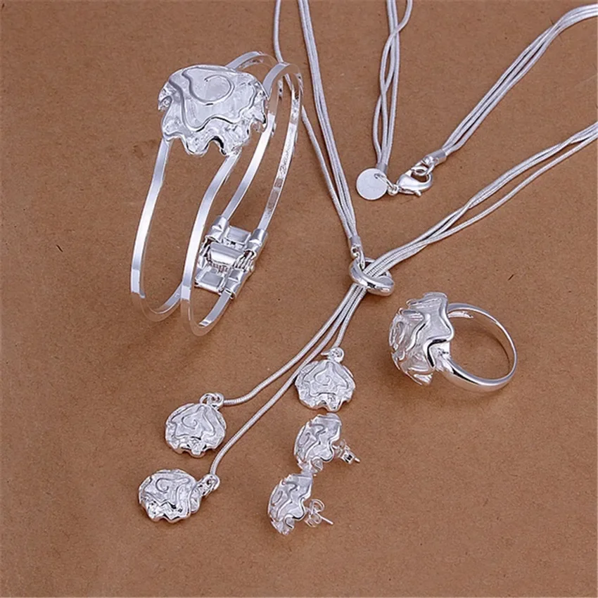 925 Sterling Silver rose flower bangle Jewelry set rings Bracelets necklaces earring stud for women Fashion Party fine gifts
925 Sterling Silver rose flower bangle Jewelry set rings Bracelets necklaces earring stud for women Fashion Party fine gifts
