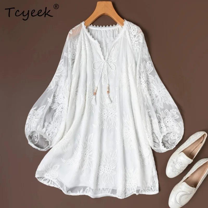 Tcyeek 100% Real Silk Blouses for Women 2026 Spring Romantic Ethnic Style Embroidered White Shirts Woman Clothes Рубашка Женская
Tcyeek 100% Real Silk Blouses for Women 2026 Spring Romantic Ethnic Style Embroidered White Shirts Woman Clothes Рубашка Женская