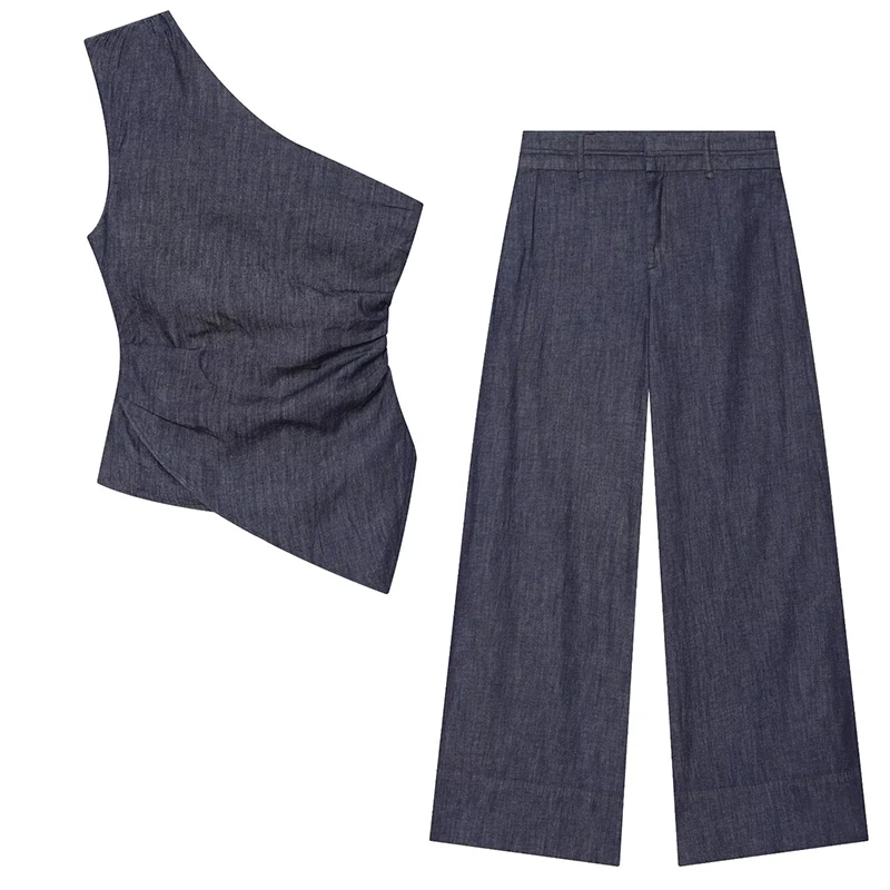 Willshela Women Fashion 2 Piece Set Denim Asymmetrical Neck Tank Tops & Vintage Front Zipper Wide Leg Pants Female Pants Suit
Willshela Women Fashion 2 Piece Set Denim Asymmetrical Neck Tank Tops & Vintage Front Zipper Wide Leg Pants Female Pants Suit