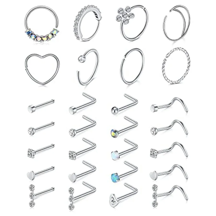 20g Nose Rings Hoops And Studs For Women Men - Hypoallergenic 316L Surgical Stainless Steel L Shape Nose Screw Bone Silver Rose
20g Nose Rings Hoops And Studs For Women Men - Hypoallergenic 316L Surgical Stainless Steel L Shape Nose Screw Bone Silver Rose