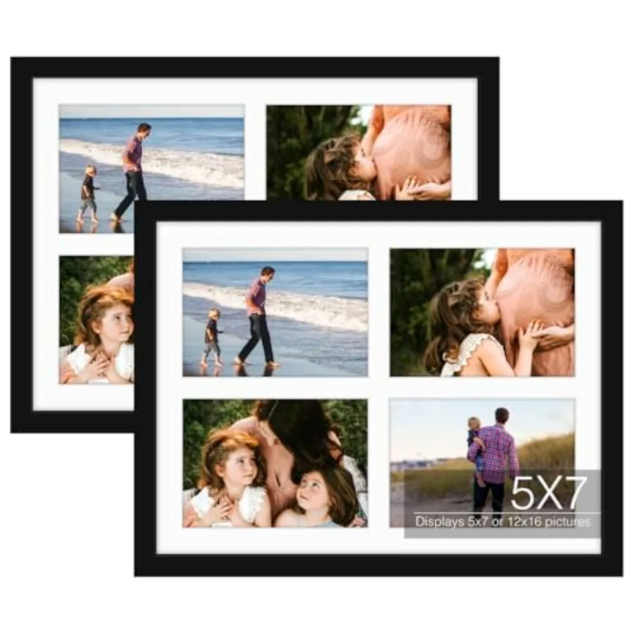 12X16 Black Wood Frame - Picture Frame with White Mat Displays Four 5X7 Photos - Collage Frame - Tempered Glass, Sawtooth Hange
12X16 Black Wood Frame - Picture Frame with White Mat Displays Four 5X7 Photos - Collage Frame - Tempered Glass, Sawtooth Hange