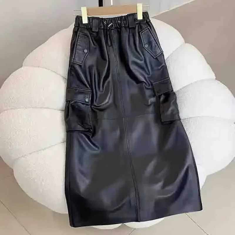 Autumn Winter Real Leather Long Skirt Black Skirt with Pockets Women Casual High Waist Slim Midi Skirt Streetwear
Autumn Winter Real Leather Long Skirt Black Skirt with Pockets Women Casual High Waist Slim Midi Skirt Streetwear