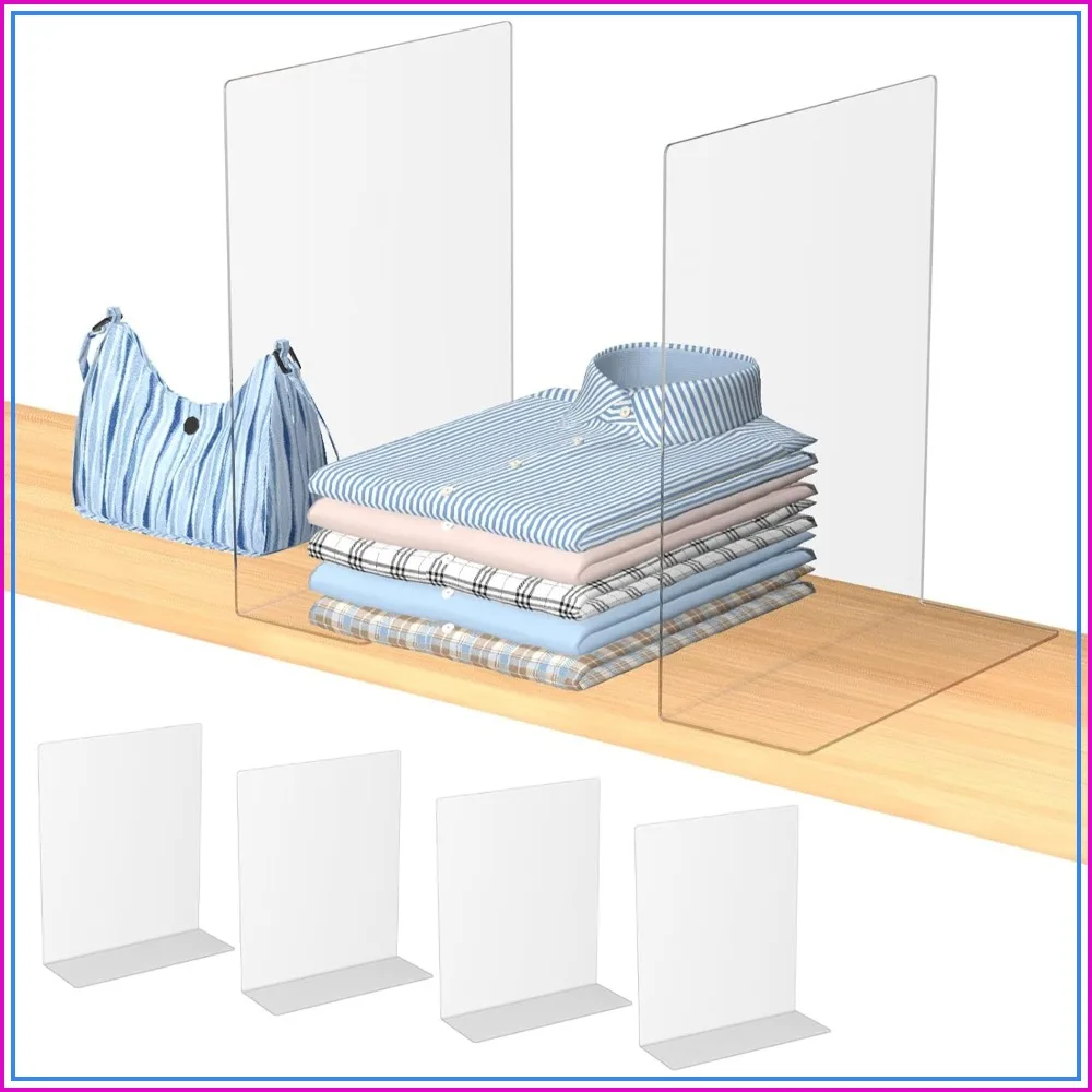 Acrylic Shelf Dividers for Closet Organization: 4 Pack Durable Clear Shelves Separators for Clothing Adjustable 12" Tall x 10" Deep
Acrylic Shelf Dividers for Closet Organization: 4 Pack Durable Clear Shelves Separators for Clothing Adjustable 12" Tall x 10" Deep