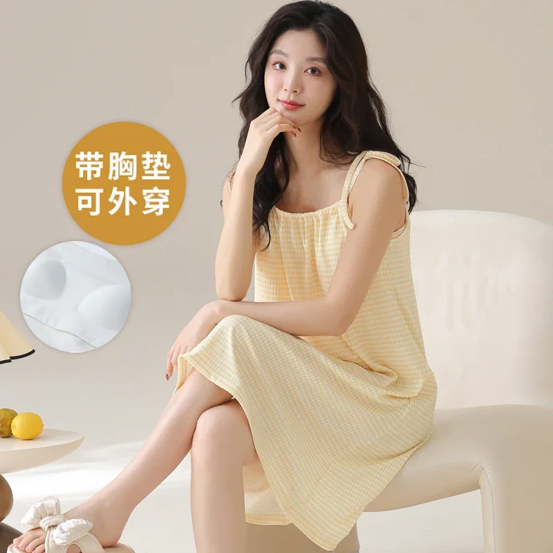Women's Ice Silk Nightdress Summer Sleepwear with Bra Pad Young Girl Sleeveless Loungewear Nightgowns night gown for women
Women's Ice Silk Nightdress Summer Sleepwear with Bra Pad Young Girl Sleeveless Loungewear Nightgowns night gown for women