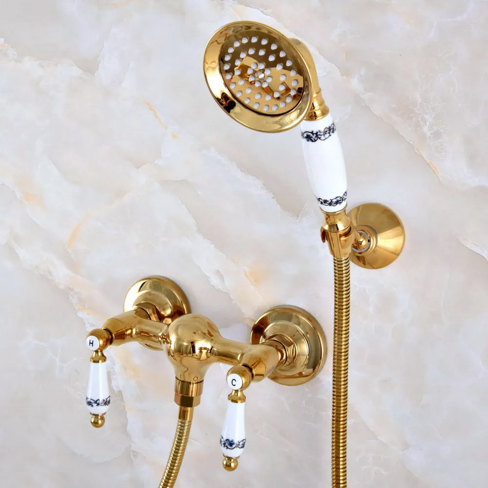 Modern Golden Brass Wall Mounted Bathroom Shower Faucet Set with 1500MM Hose Handheld Spray Head Mixer Tap Dna982
Modern Golden Brass Wall Mounted Bathroom Shower Faucet Set with 1500MM Hose Handheld Spray Head Mixer Tap Dna982