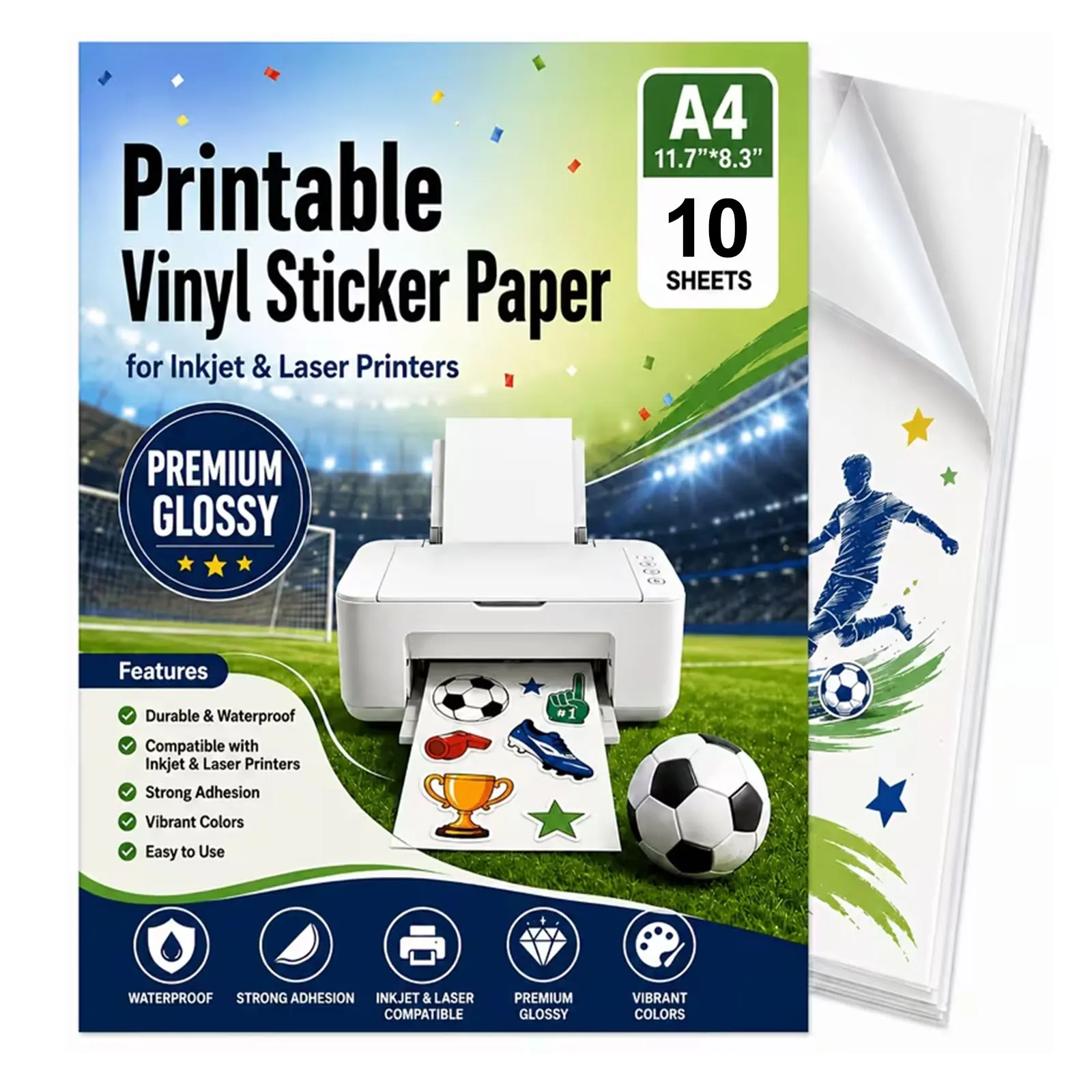 10 Sheets Printable Vinyl Sticker Paper A4 Size - Glossy Self-Adhesive Paper for Inkjet Printers, Quick-Drying Craft Supplies
10 Sheets Printable Vinyl Sticker Paper A4 Size - Glossy Self-Adhesive Paper for Inkjet Printers, Quick-Drying Craft Supplies