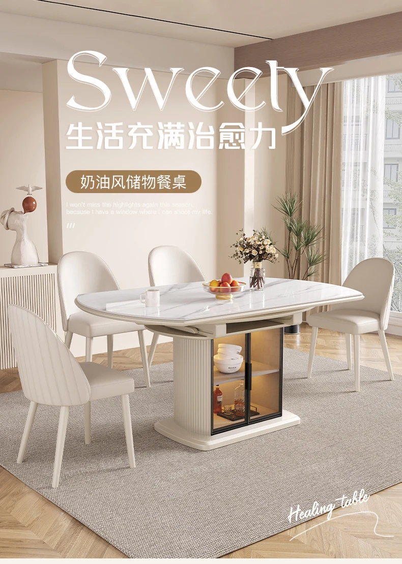 Cream wind rock board dining table and chair combination small apartment retractable modern simple household
Cream wind rock board dining table and chair combination small apartment retractable modern simple household