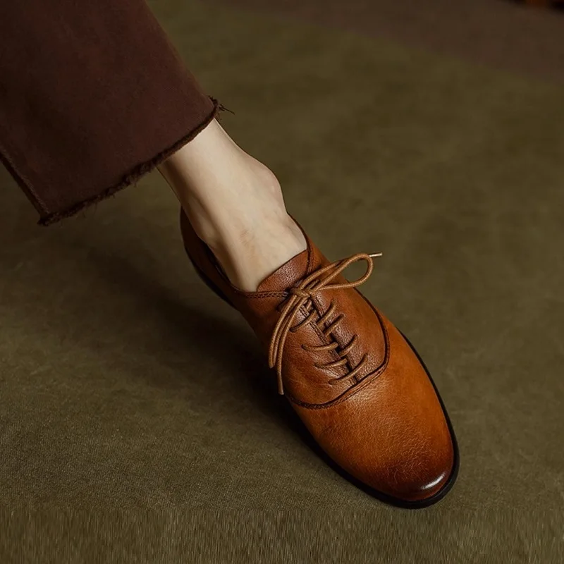 British Style Woman Retro Flats Round Toe Genuine Leather Cowhide Flat Shoes Spring Autumn Lace-Up Solid Shoes For Women
British Style Woman Retro Flats Round Toe Genuine Leather Cowhide Flat Shoes Spring Autumn Lace-Up Solid Shoes For Women