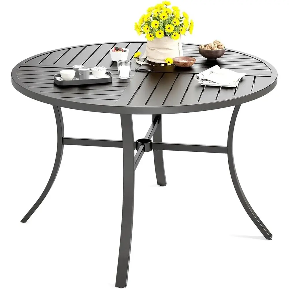 Черный металлический уличный стол для патио с отверстием для зонта, круглый обеденный стол диаметром 42 дюйма на 4 персоны, подходит для сада, террасы или заднего двора
Черный металлический уличный стол для патио с отверстием для зонта, круглый обеденный стол диаметром 42 дюйма на 4 персоны, подходит для сада, террасы или заднего двора