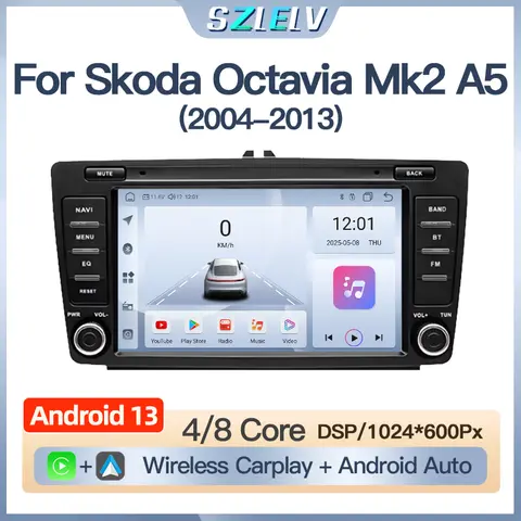 Android 13 Auto Carplay Audio Car Radio For Skoda Octavia Mk2 A5 Multimedia Bluetooth Unit Stereo GPS Video Player Autoradio BT