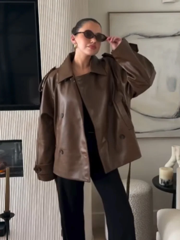 HH Women 2026 Fashion Lapel Faux Leather Short Windbreaker Female High Street Casual Double Breasted Belted Long Sleeve Jacket
HH Women 2026 Fashion Lapel Faux Leather Short Windbreaker Female High Street Casual Double Breasted Belted Long Sleeve Jacket