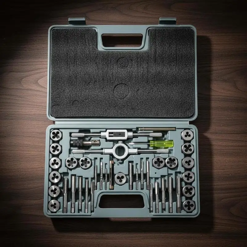 Tap and Die Set, 80-Piece Metric and SAE Standard, Bearing Steel Taps and Dies, Essential Threading Tool for Cutting External Internal Threads, with Complete Accessories and Storage Case
Tap and Die Set, 80-Piece Metric and SAE Standard, Bearing Steel Taps and Dies, Essential Threading Tool for Cutting External Internal Threads, with Complete Accessories and Storage Case