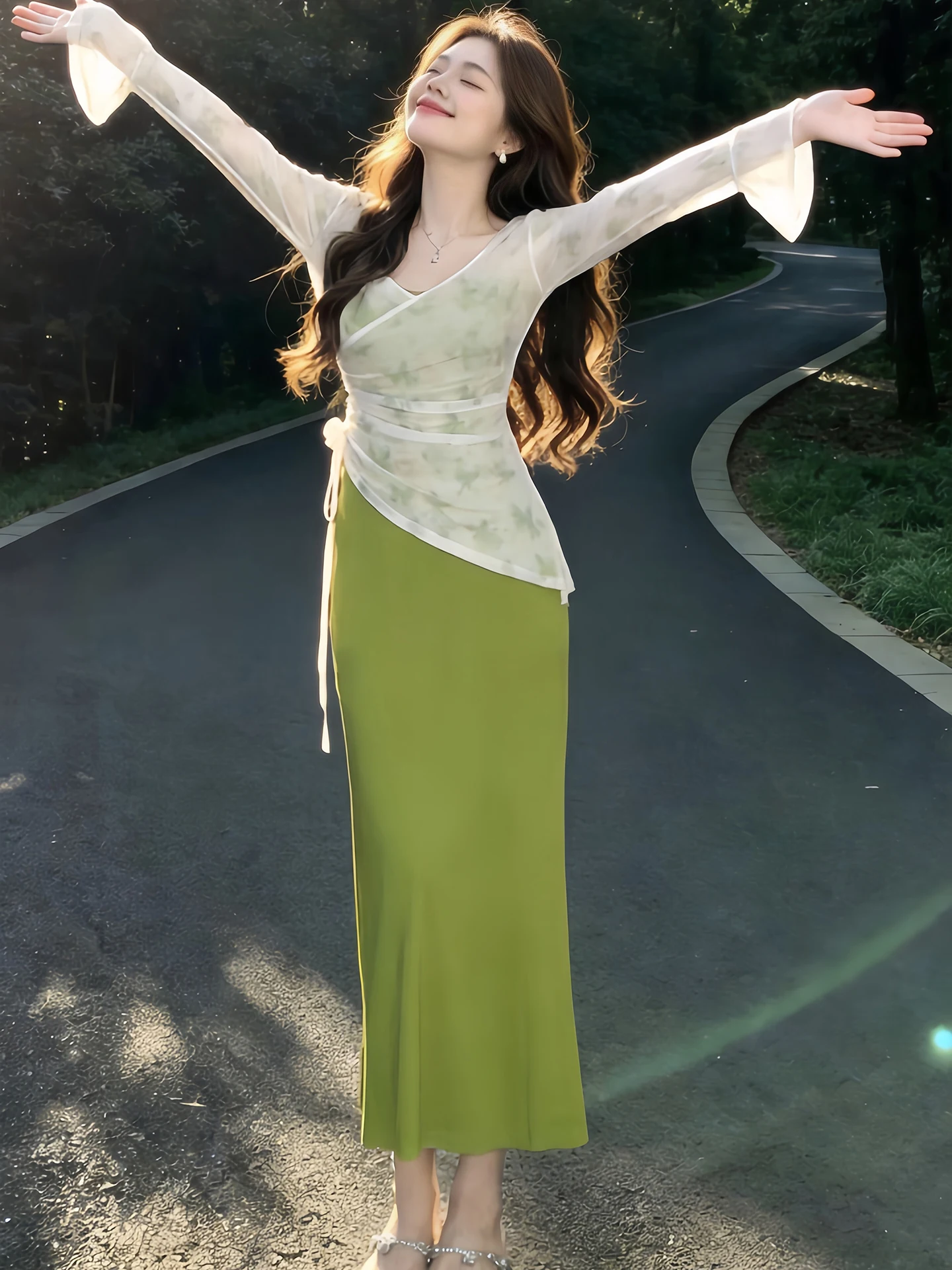 Elegant White Green Color Women's Fashion Set with Open Cardigan Strap Slim Fit Long Dress High Waist V-neck Summer Casual Wear
Elegant White Green Color Women's Fashion Set with Open Cardigan Strap Slim Fit Long Dress High Waist V-neck Summer Casual Wear