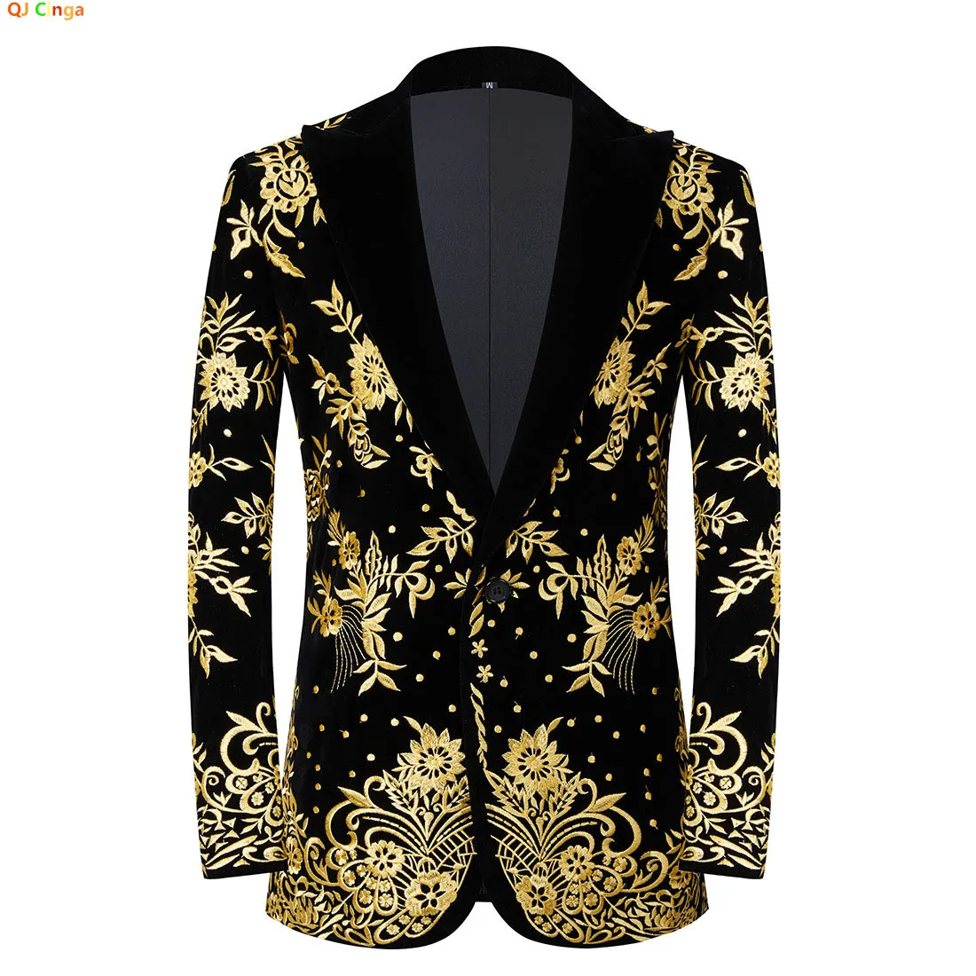 Men's Black Velvet Blazer with Gold Floral Embroidery, Shiny Formal Suit Jacket for Party/Wedding/Occasion.
Men's Black Velvet Blazer with Gold Floral Embroidery, Shiny Formal Suit Jacket for Party/Wedding/Occasion.