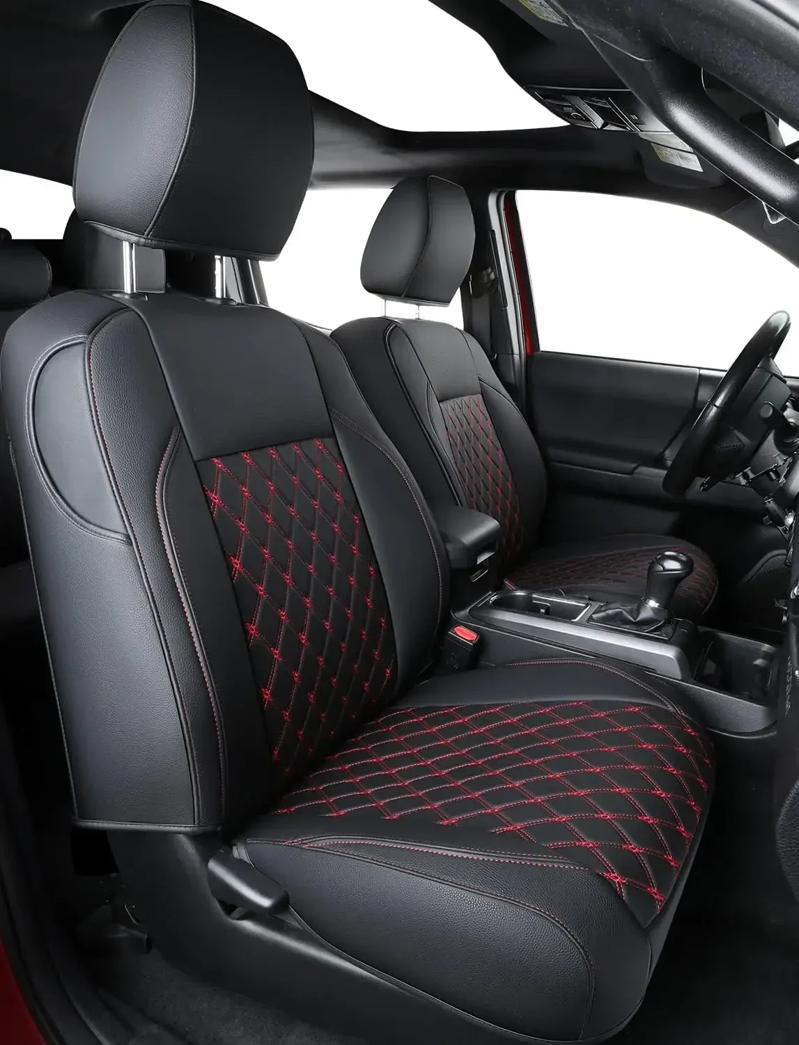 Tacoma Full-Set Seat Covers P04-HY, Fit Tacoma 2016-2023 Double/Crew Cab, with Faux Leather (Full Set, Black-Red)
Tacoma Full-Set Seat Covers P04-HY, Fit Tacoma 2016-2023 Double/Crew Cab, with Faux Leather (Full Set, Black-Red)