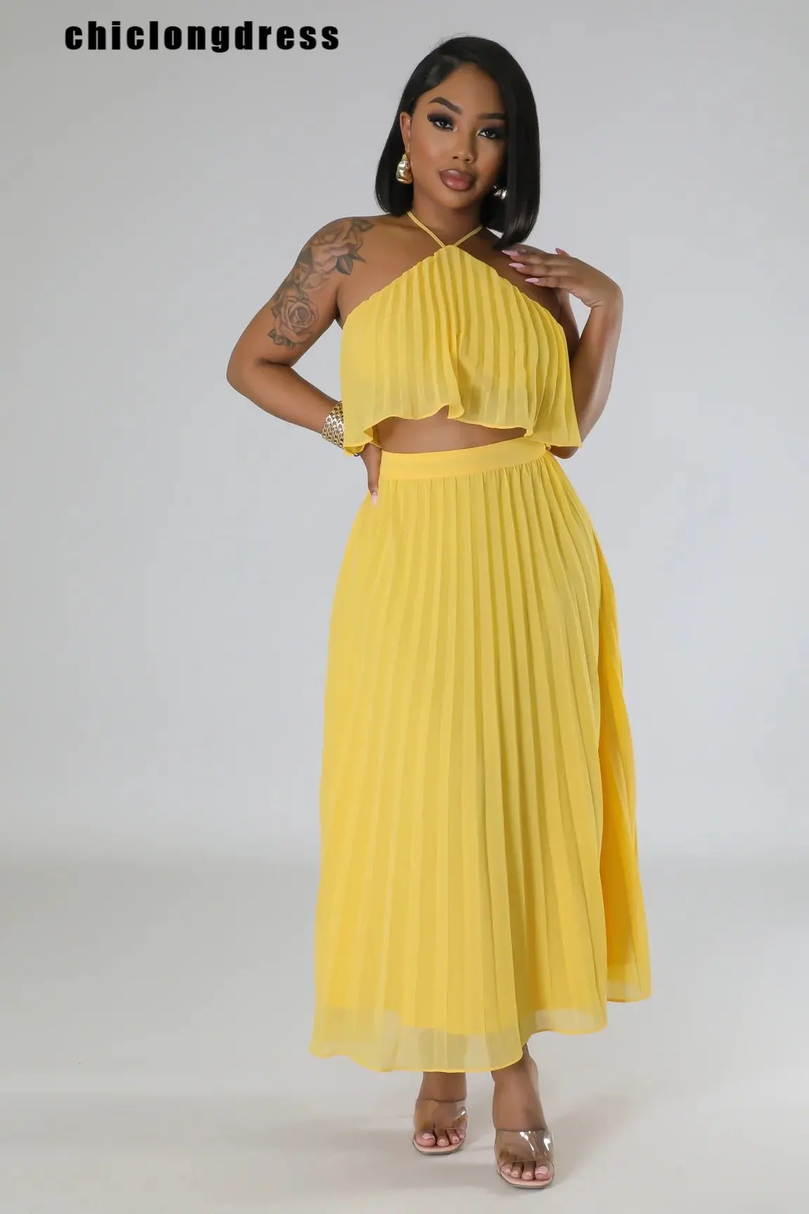 Summer Fashion Chiffon Pleated Two Piece Set Women Elegant Beach Style Backless Vest Top Pleated Dress Two Piece Set Women
Summer Fashion Chiffon Pleated Two Piece Set Women Elegant Beach Style Backless Vest Top Pleated Dress Two Piece Set Women