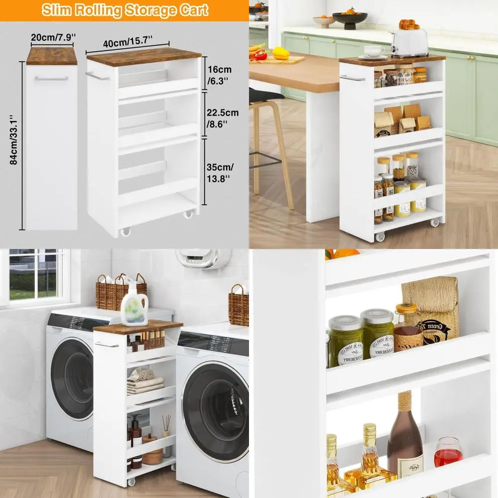 Compact 4-Tier Rolling Storage Cart with Handle for Kitchen, Bathroom, and Laundry in White
Compact 4-Tier Rolling Storage Cart with Handle for Kitchen, Bathroom, and Laundry in White