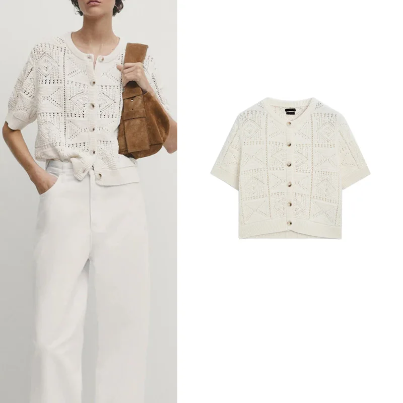 Sweet Comfortable Women's Knitted Hollow out round Ne ort Sve Top Summer Faion Polyester Fiber ort Length 2024
Sweet Comfortable Women's Knitted Hollow out round Ne ort Sve Top Summer Faion Polyester Fiber ort Length 2024