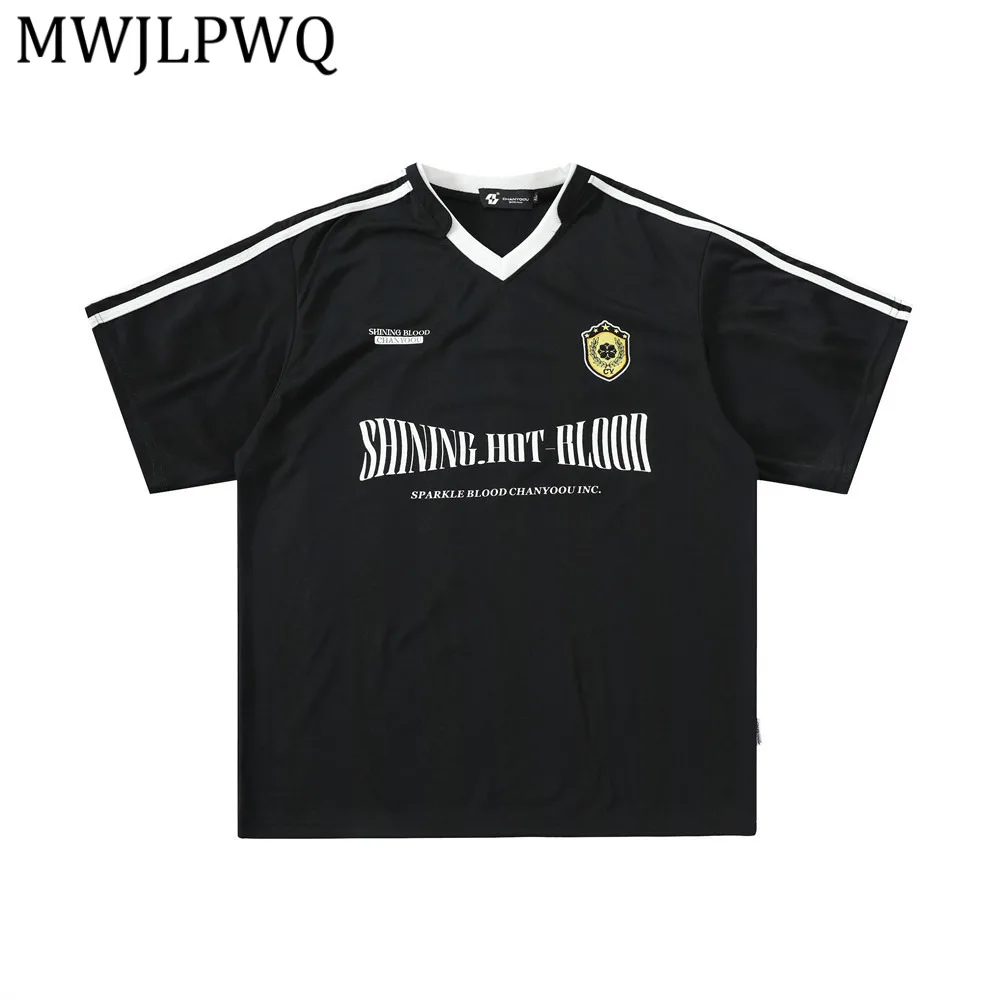 MWJLPWQ Letter-Printed Dark Striped Short-Sleeve T-Shirt Men Casual Sporty Style Pullover V-Neck Loose American Street Top 14289
MWJLPWQ Letter-Printed Dark Striped Short-Sleeve T-Shirt Men Casual Sporty Style Pullover V-Neck Loose American Street Top 14289