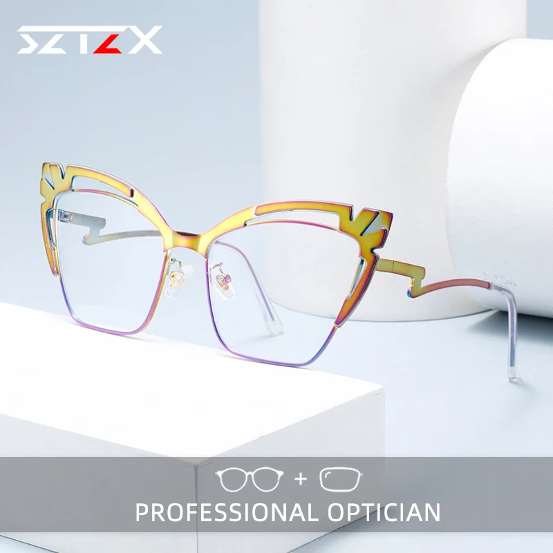 SZTZX Trendy New Design Blue Light Blocking Women Myopia Glasses Alloy Cat Eye Progressive Prescription Optical Reading Glasses
SZTZX Trendy New Design Blue Light Blocking Women Myopia Glasses Alloy Cat Eye Progressive Prescription Optical Reading Glasses