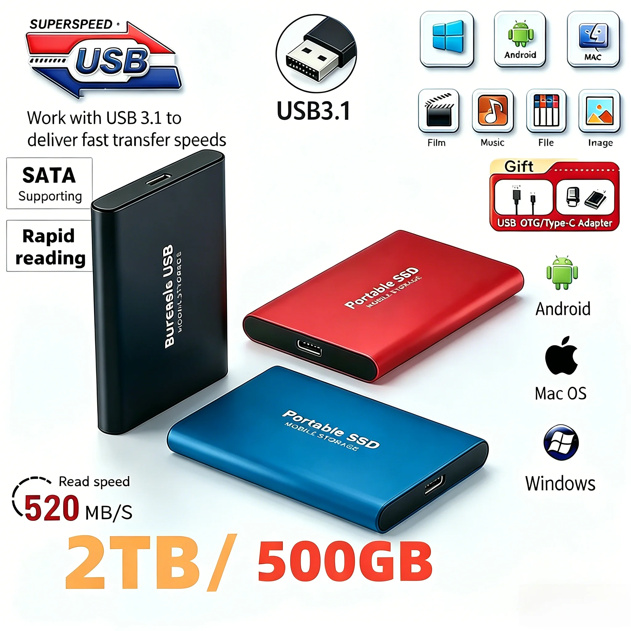 Новый внешний SSD-накопитель T5 2026 года, портативный, высокоскоростной USB 3.1, подходит для ноутбуков, настольных компьютеров, Mac, высокопроизводительные накопители большой емкости
Новый внешний SSD-накопитель T5 2026 года, портативный, высокоскоростной USB 3.1, подходит для ноутбуков, настольных компьютеров, Mac, высокопроизводительные накопители большой емкости