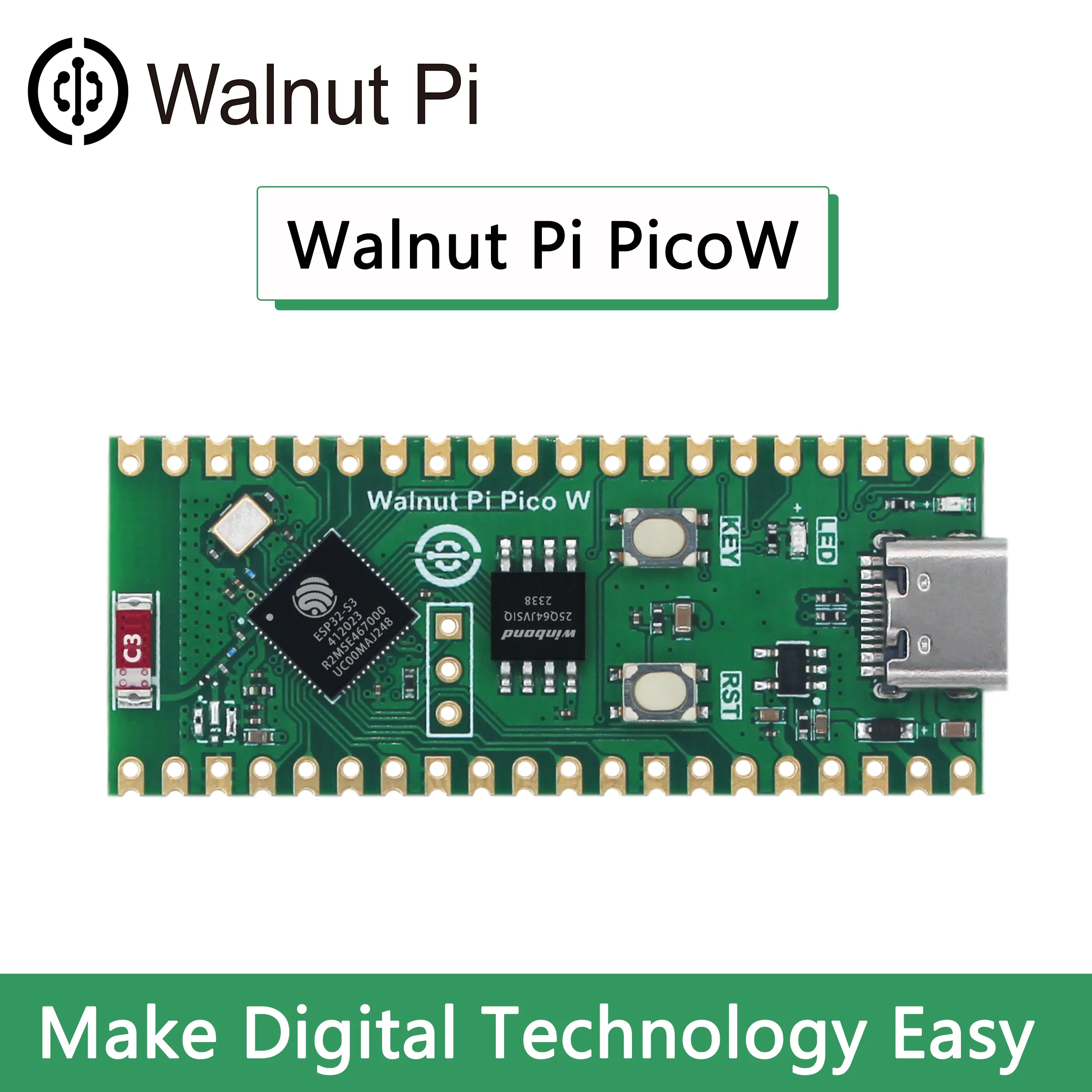 Walnut Pi PicoW ESP32-S3 S3R2 Development Board 2.4G WiFi 802.11 B/G/N+Bluetooth 5 for Raspberry Pi PicoW
Walnut Pi PicoW ESP32-S3 S3R2 Development Board 2.4G WiFi 802.11 B/G/N+Bluetooth 5 for Raspberry Pi PicoW