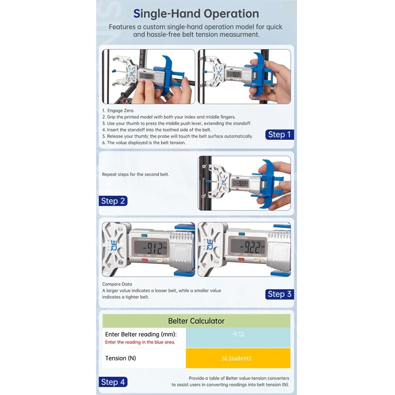 Инструмент для натяжения ремня BIQU, цифровой дисплей, электронный датчик, эластичный тензиометр ремня для двигателя Voron VZBOT LDO S2DW
Инструмент для натяжения ремня BIQU, цифровой дисплей, электронный датчик, эластичный тензиометр ремня для двигателя Voron VZBOT LDO S2DW
