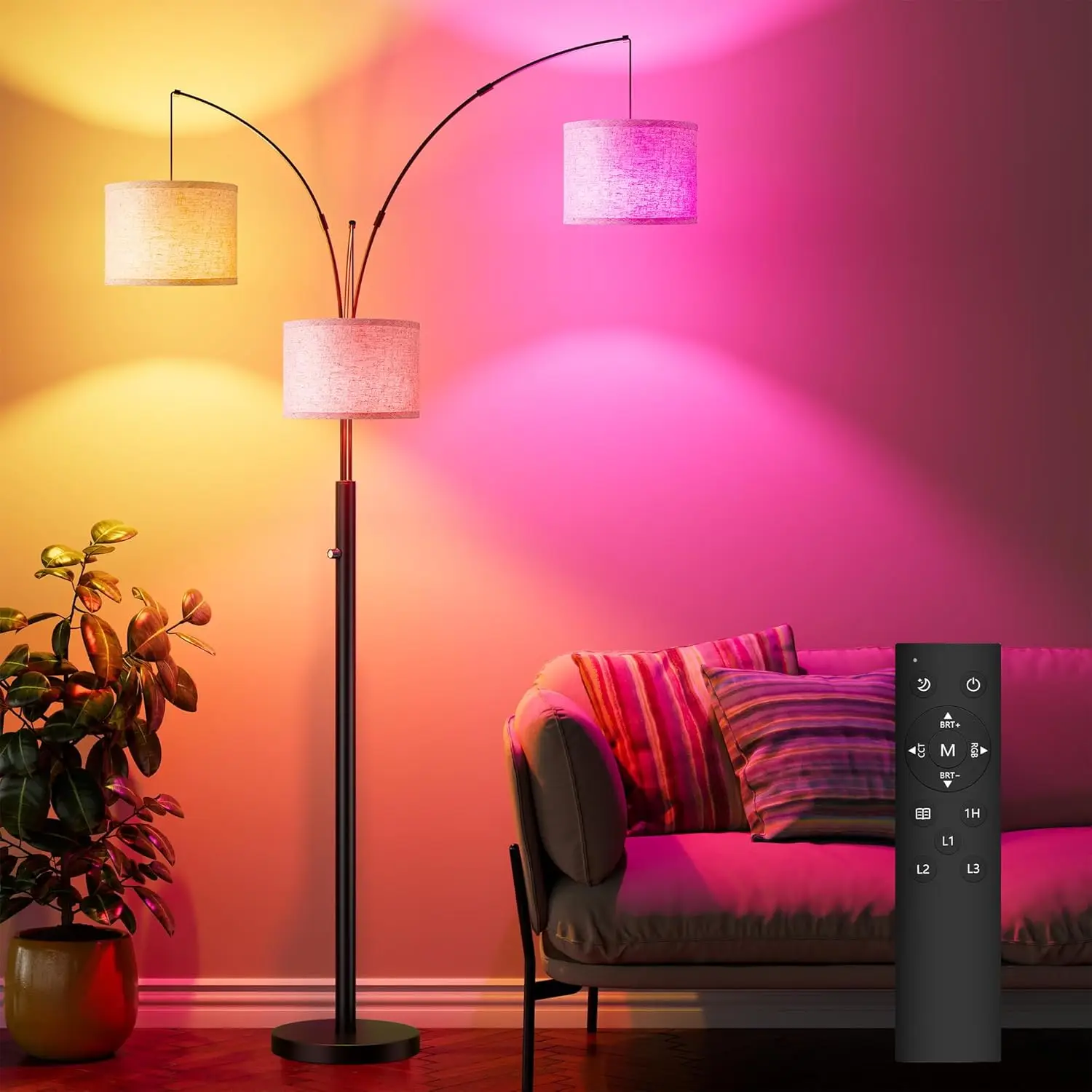 RGBW Arc Floor Lamp, 3-Head Adjustable Standing Light for Living Room, Remote Included
RGBW Arc Floor Lamp, 3-Head Adjustable Standing Light for Living Room, Remote Included