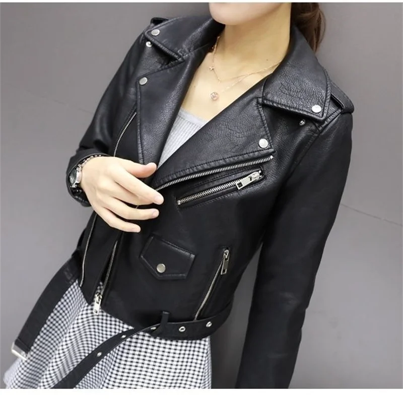 Fashion Women Faux Leather Jacket Autumn Turn-down Collar Zip-up Zipper Rivet Long Sleeve Motorcycle Coat Female Outerwear
Fashion Women Faux Leather Jacket Autumn Turn-down Collar Zip-up Zipper Rivet Long Sleeve Motorcycle Coat Female Outerwear