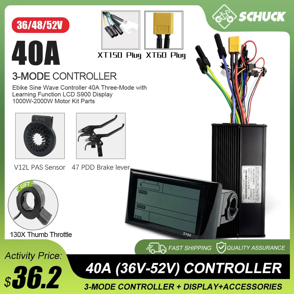 36V-52V 45A Three-Mode Sine Wave To Square Wave Controller with XT150 Plug S900 Display for 1500W2000W Electric Scooter Parts
36V-52V 45A Three-Mode Sine Wave To Square Wave Controller with XT150 Plug S900 Display for 1500W2000W Electric Scooter Parts