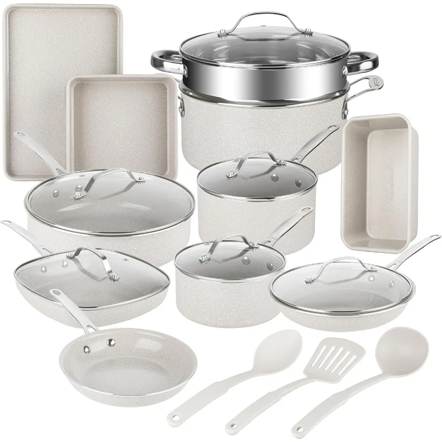 Granitestone 20 Pc Ceramic Cookware Set Nonstick Complete Pots and Pans Set for Kitchen with Bakeware Cooking Utensils Steamer
Granitestone 20 Pc Ceramic Cookware Set Nonstick Complete Pots and Pans Set for Kitchen with Bakeware Cooking Utensils Steamer