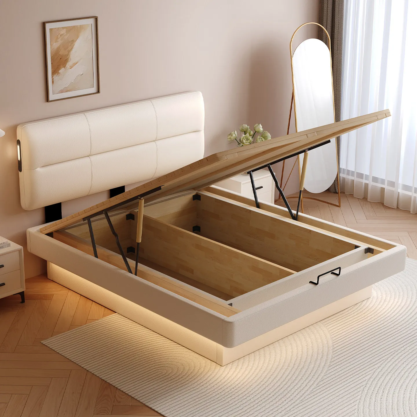 Simple floating storage bed, solid wood double bed, small apartment, master bedroom space-saving, adjustable thin headboard bed
Simple floating storage bed, solid wood double bed, small apartment, master bedroom space-saving, adjustable thin headboard bed