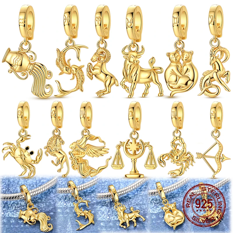 925 Sterling Silver Golden Zodiac Sign Charms 12 Constellation Pendant Beads Fit European Style Bracelets Jewelry Gift for Women
925 Sterling Silver Golden Zodiac Sign Charms 12 Constellation Pendant Beads Fit European Style Bracelets Jewelry Gift for Women