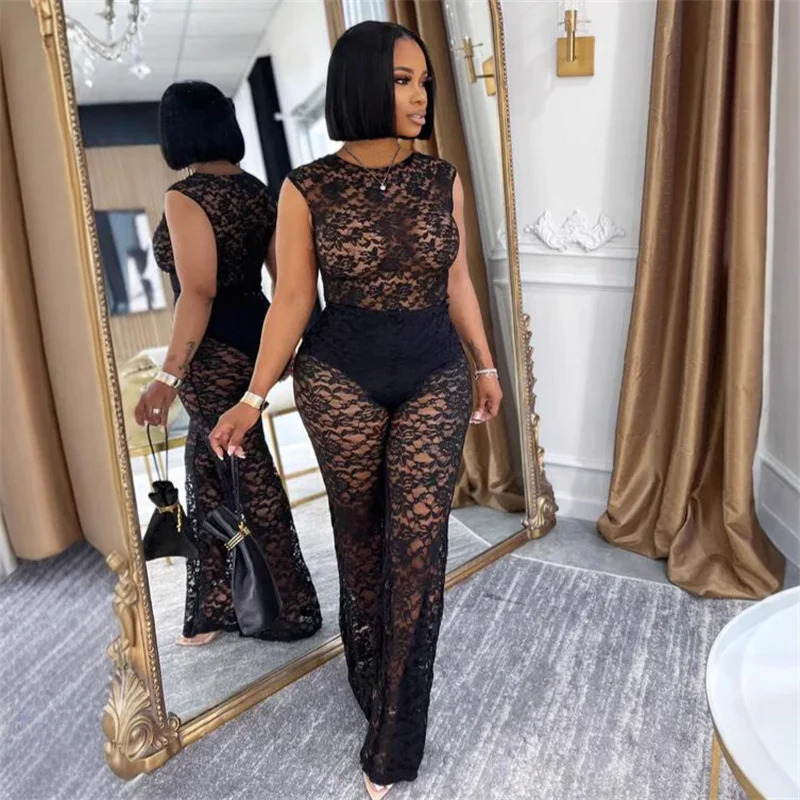 Floral Lace See Through Clubbing Outfits Sexy Woman Two Piece Set Sleeveless Top and Flare Pants Night Party Rave Matching Sets
Floral Lace See Through Clubbing Outfits Sexy Woman Two Piece Set Sleeveless Top and Flare Pants Night Party Rave Matching Sets