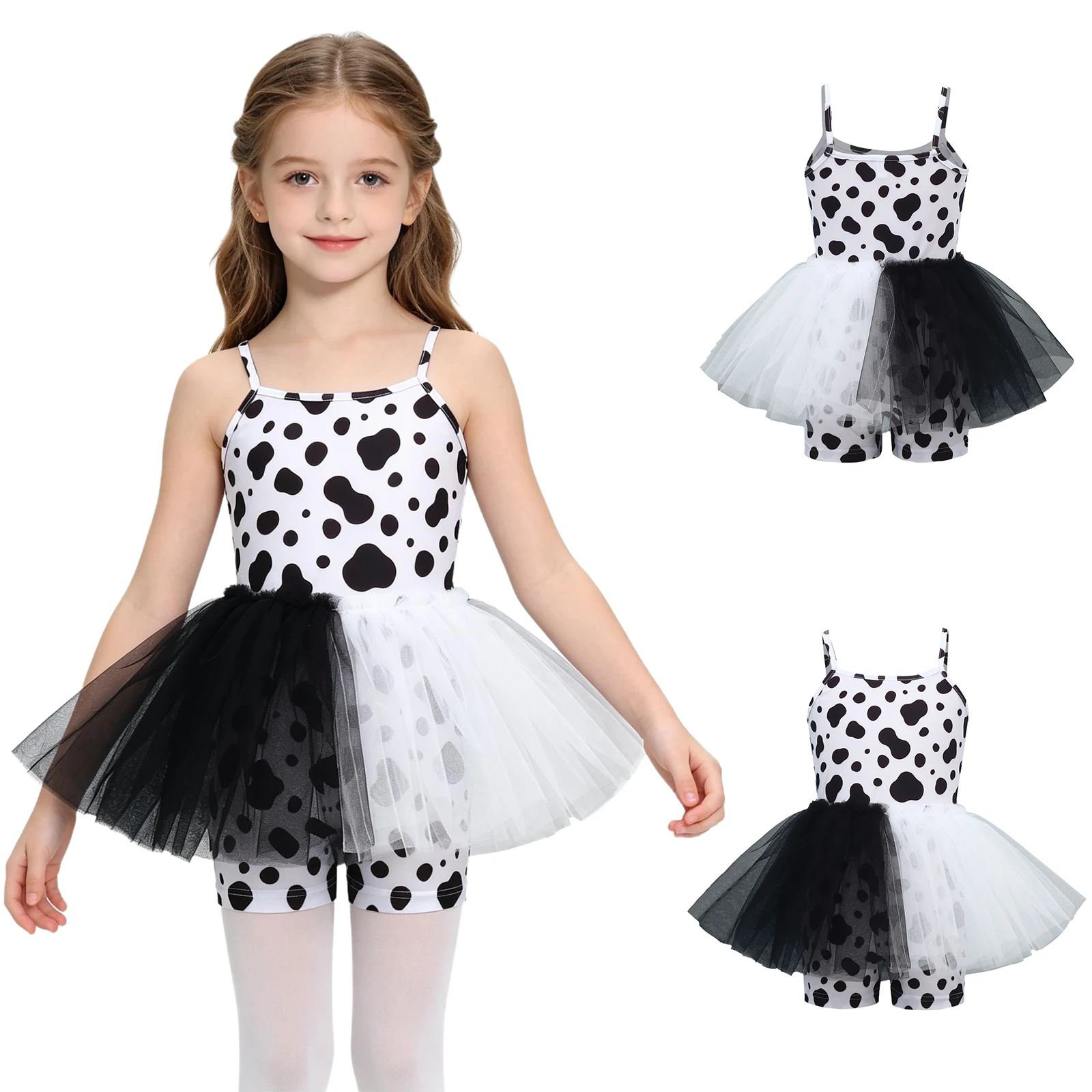 Kids Girls Dalmatian Dog Dress Up Cosplay Bodysuit Adjustable Spaghetti Strap Ruffle Mesh Overlay Jumpsuit for Halloween Party
Kids Girls Dalmatian Dog Dress Up Cosplay Bodysuit Adjustable Spaghetti Strap Ruffle Mesh Overlay Jumpsuit for Halloween Party
