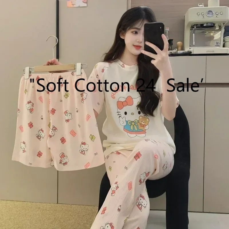 Summer new cute cartoon Hello Kitty comfortable soft cloud cotton short sleeves shorts trousers three-piece pajamas loungewear
Summer new cute cartoon Hello Kitty comfortable soft cloud cotton short sleeves shorts trousers three-piece pajamas loungewear