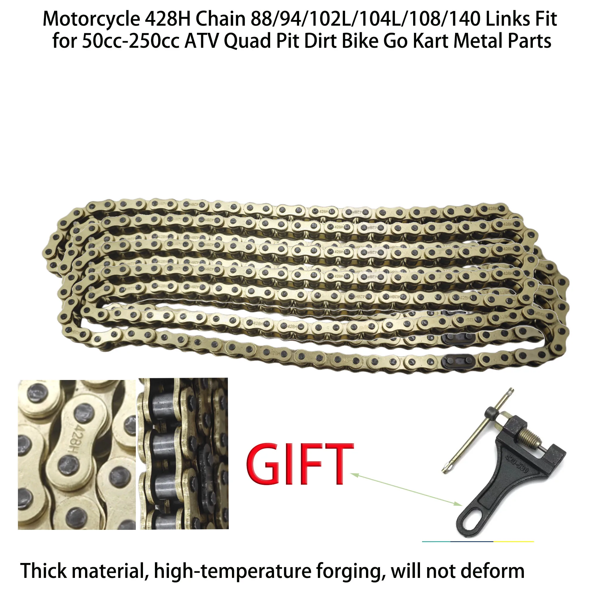 Motorcycle 428H Chain 88/94/102L/104L/108/112/116/118/126/140 Links Fit for 50cc-250cc ATV Quad Pit Dirt Bike Go Kart Metal Part
Motorcycle 428H Chain 88/94/102L/104L/108/112/116/118/126/140 Links Fit for 50cc-250cc ATV Quad Pit Dirt Bike Go Kart Metal Part