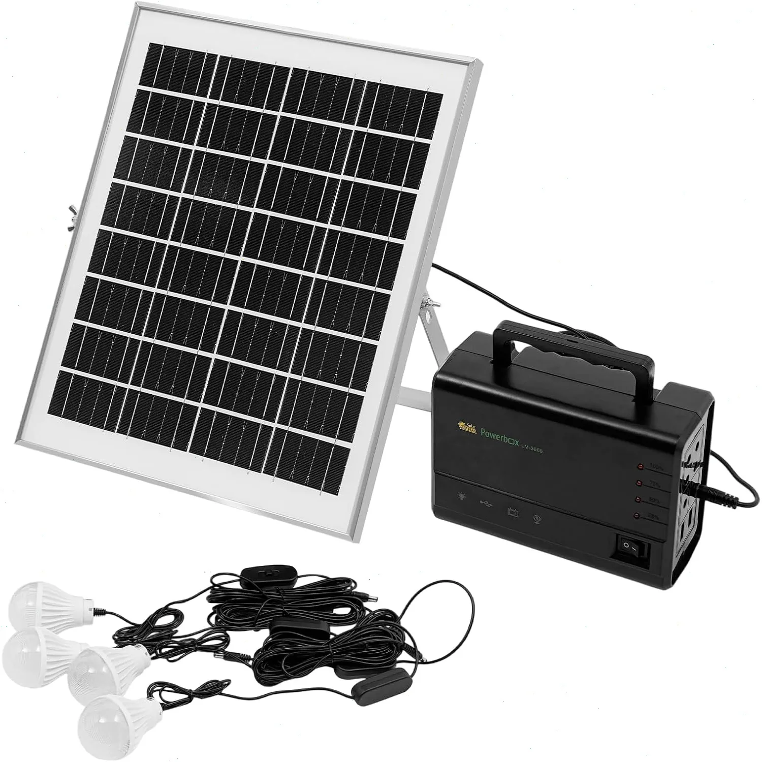 Solar Panel Lighting Kit, Portable Solar Panel Power Energy Storage Generator Kit Solar Home DC System Kit 4 LED Light Bulb USB Charger Generation System Small DC Solar Panels Charging Generator Power
Solar Panel Lighting Kit, Portable Solar Panel Power Energy Storage Generator Kit Solar Home DC System Kit 4 LED Light Bulb USB Charger Generation System Small DC Solar Panels Charging Generator Power