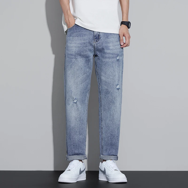 Retro Old Ripped Jeans Men's Straight Loose Summer Trend Casual Nine-point Pants
Retro Old Ripped Jeans Men's Straight Loose Summer Trend Casual Nine-point Pants