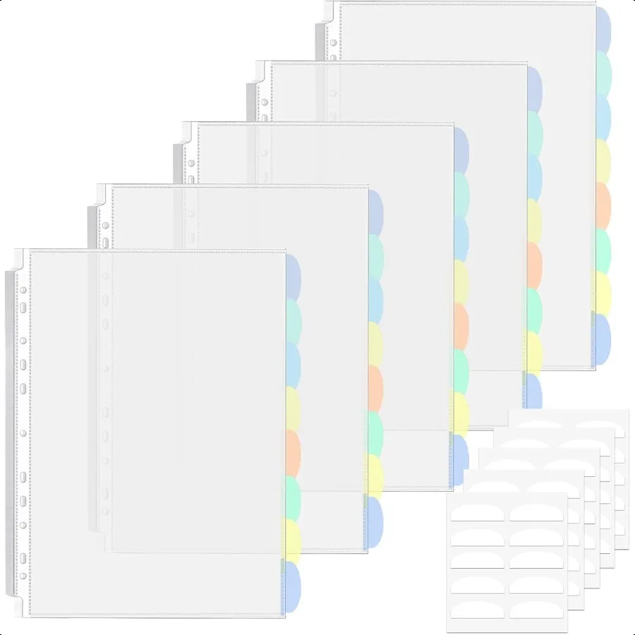 5 Set of 40 Pack A4 Plastic Sleeves Binder Index Dividers Pocket Dividers for 2 3 4 Ring Binder with 8 TabsClear Plastic Sheet
5 Set of 40 Pack A4 Plastic Sleeves Binder Index Dividers Pocket Dividers for 2 3 4 Ring Binder with 8 TabsClear Plastic Sheet