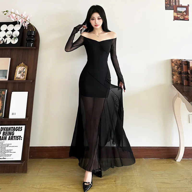 Transparent Dress Women's Sexy Off The Shoulder Boat Neck Dress Slim Fit High Waist Fashionable Long Sleeved Dress For Women
Transparent Dress Women's Sexy Off The Shoulder Boat Neck Dress Slim Fit High Waist Fashionable Long Sleeved Dress For Women