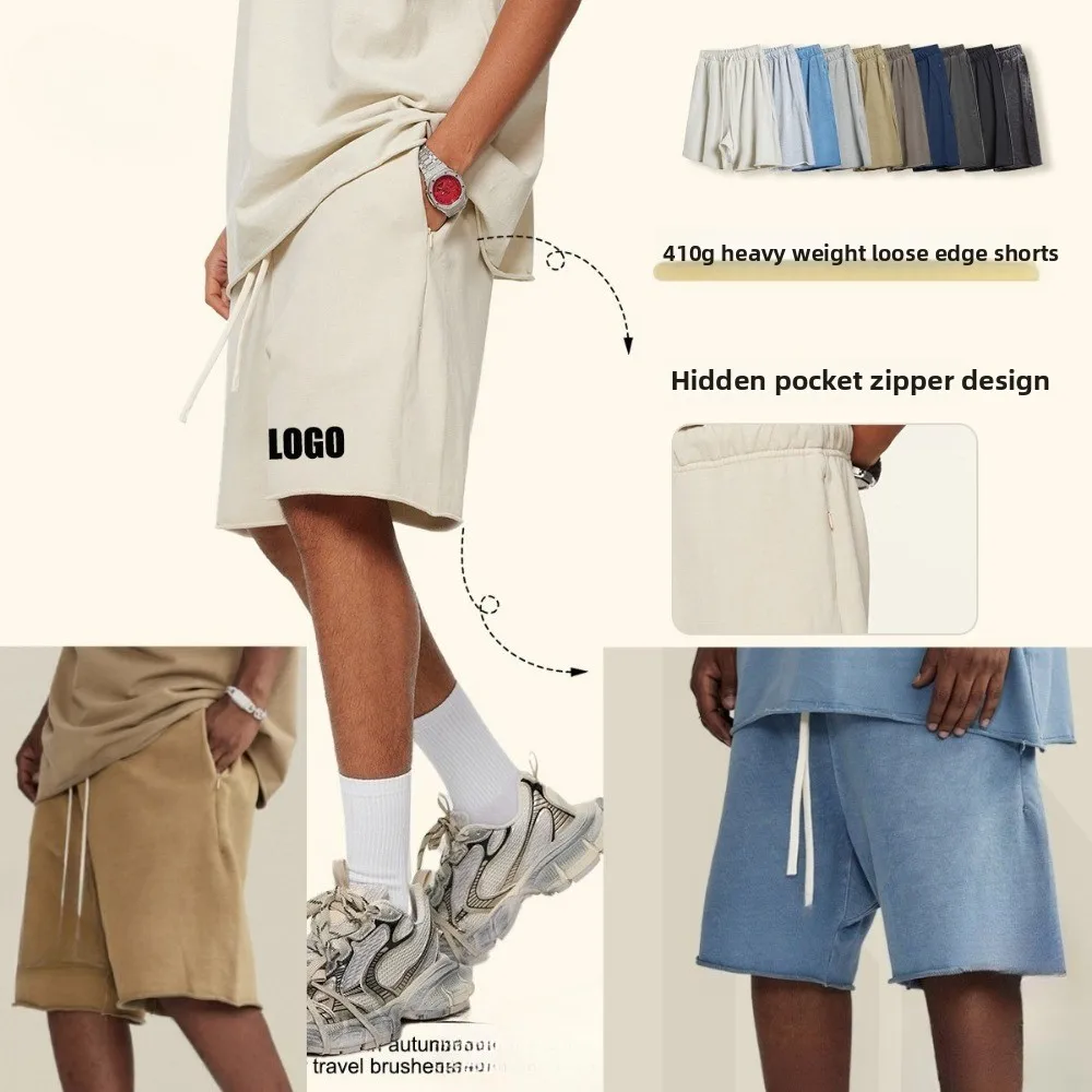 Custom LOGO Men's 2025 Spring/Summer 100% Cotton Retro High Street Loose Edge Shorts 410G Casual Sports Washed Shorts
Custom LOGO Men's 2025 Spring/Summer 100% Cotton Retro High Street Loose Edge Shorts 410G Casual Sports Washed Shorts