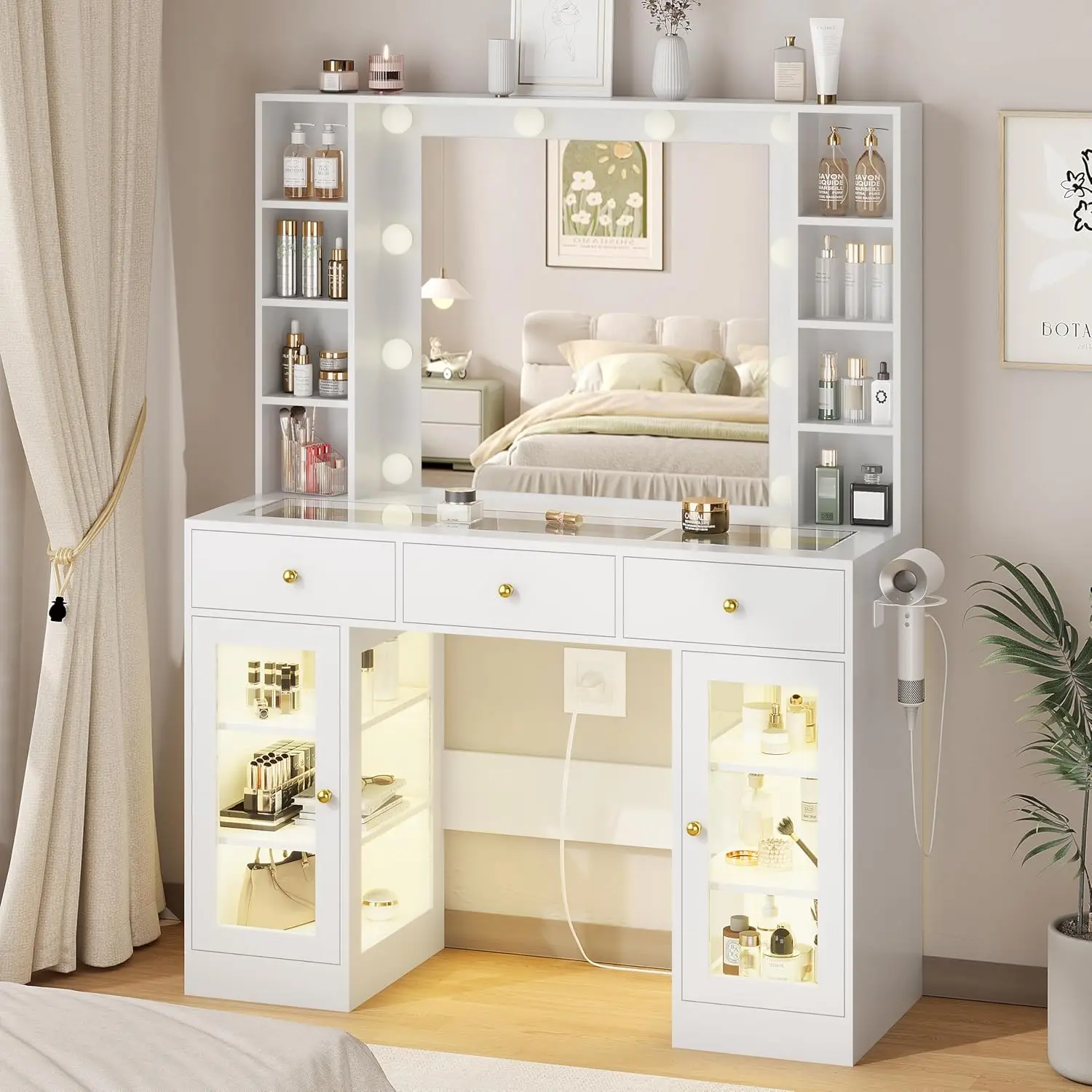 Glass Top Vanity Desk with LED Mirror, RGB Lighting, 3 Drawers, Adjustable Color Modes for Bedroom Makeup Table
Glass Top Vanity Desk with LED Mirror, RGB Lighting, 3 Drawers, Adjustable Color Modes for Bedroom Makeup Table