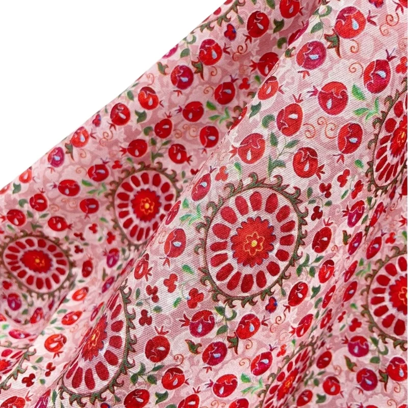 1 метр красного цвета в стиле ретро, парча с цветочным принтом, ткань Рами, шелковая льняная хлопковая жаккардовая ткань с принтом для шитья одежды