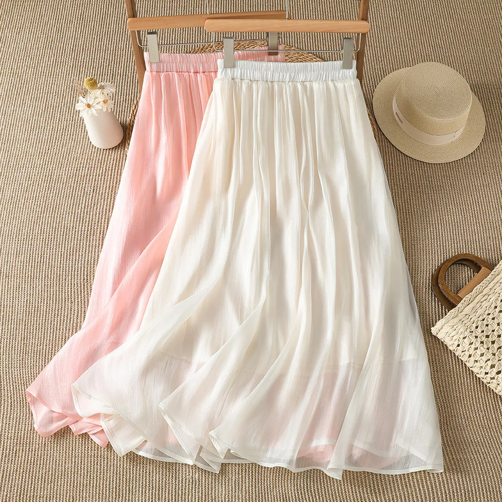 Sweet Pink Chiffon Midi Skirt Elastic High Waist Flowy Pleated Lined Luxury Elegance Casual Skirt Women Summer A-line Skirt
Sweet Pink Chiffon Midi Skirt Elastic High Waist Flowy Pleated Lined Luxury Elegance Casual Skirt Women Summer A-line Skirt
