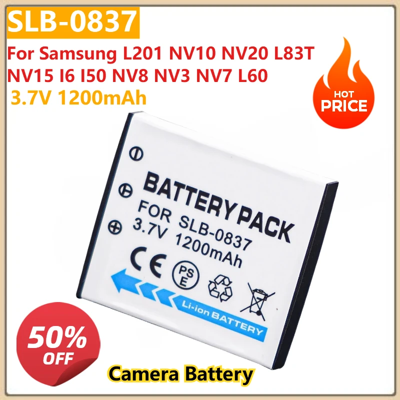 for Samsung L201 NV10 NV20 L83T NV15 I6 I50 NV8 NV3 NV7 L60 Replacement Camera Battery SLB0837 SLB-0837 3.7V 1200mAh
for Samsung L201 NV10 NV20 L83T NV15 I6 I50 NV8 NV3 NV7 L60 Replacement Camera Battery SLB0837 SLB-0837 3.7V 1200mAh