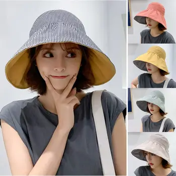 접이식 선스크린 모자, 큰 챙 빈 탑 캡, 자외선 차단, 해변 야외 스포츠, 양면 태양 모자, 패션 코튼