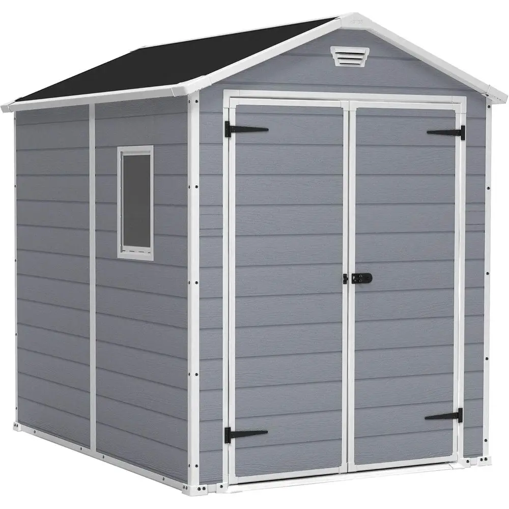 6x8 Outdoor Weather-Resistant Garden Storage Shed with Lockable Doors, Mixed Window, Grey
6x8 Outdoor Weather-Resistant Garden Storage Shed with Lockable Doors, Mixed Window, Grey