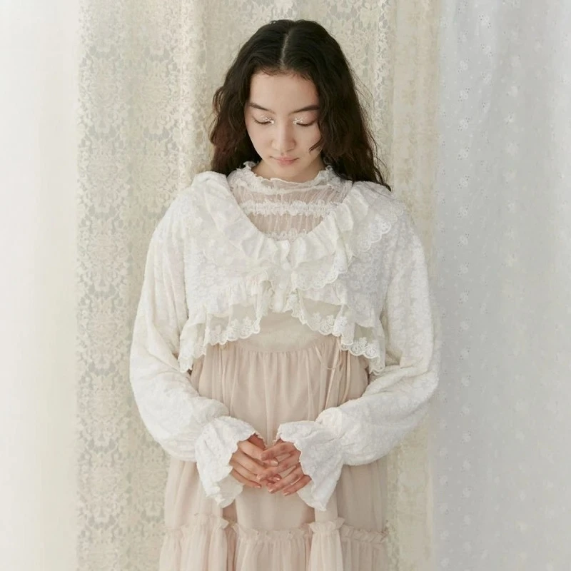 French Women's Top Spring and Summer Shirt Japanese Slightly Transparent Lace Splicing Short Long-sleeved Outer Cardigan
French Women's Top Spring and Summer Shirt Japanese Slightly Transparent Lace Splicing Short Long-sleeved Outer Cardigan