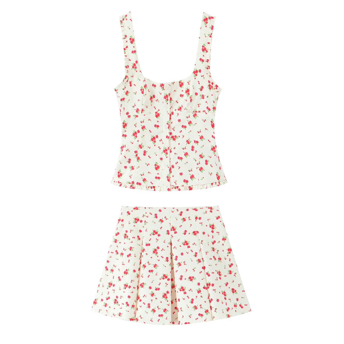 2025 Spring Summer Holiday Beach Skirt Set Sexy Party Red Flower Print Women Suit Sleeveless Cami Short Slim Vest Mini Skirt
2025 Spring Summer Holiday Beach Skirt Set Sexy Party Red Flower Print Women Suit Sleeveless Cami Short Slim Vest Mini Skirt